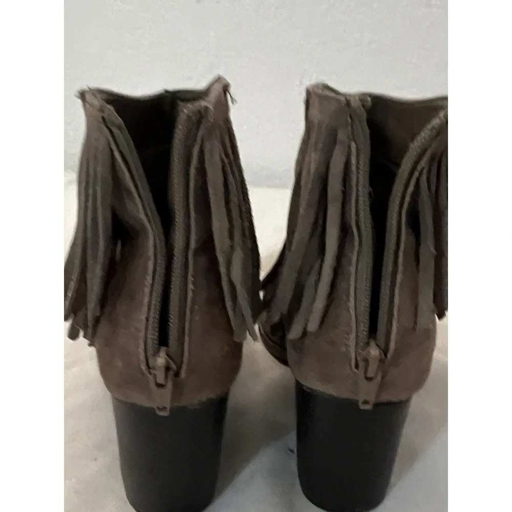 Boots Size 9.5 Tan Fringe Mossimo Suede Leather Ankle‎ Womens Boho Weatern 17730 - Picture 9 of 10